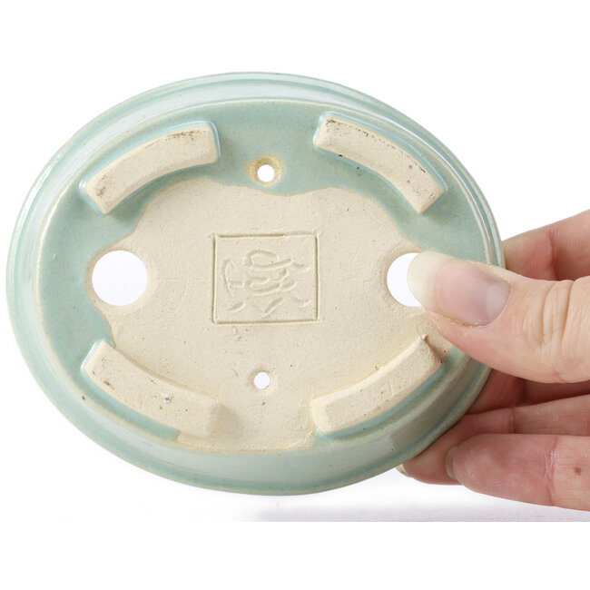 Oval blue bonsai pot by Seto - 110 x 90 x 30 mm