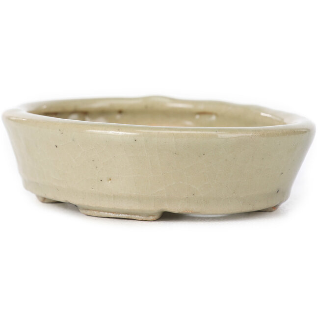 Oval beige bonsai pot by Seto - 105 x 85 x 25 mm