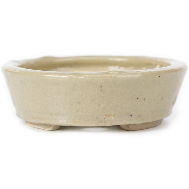 Oval beige bonsai pot by Seto - 105 x 85 x 25 mm