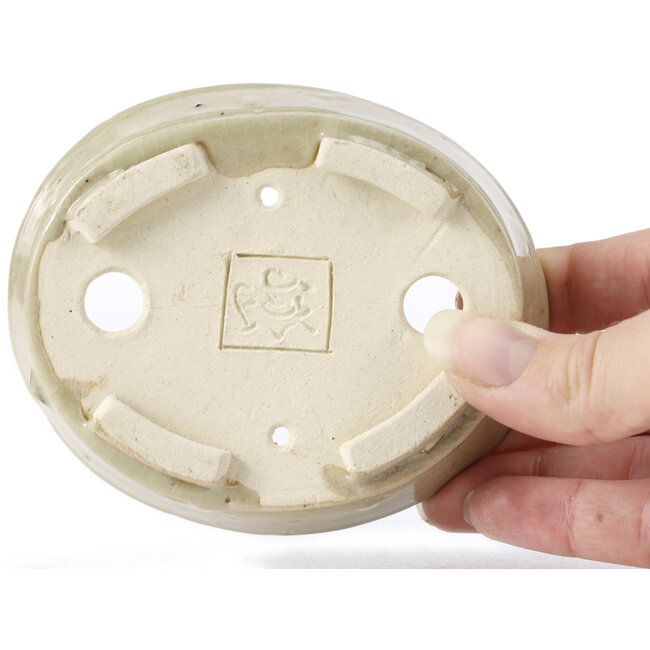 Maceta de bonsái beige ovalada de Seto - 105 x 85 x 25 mm