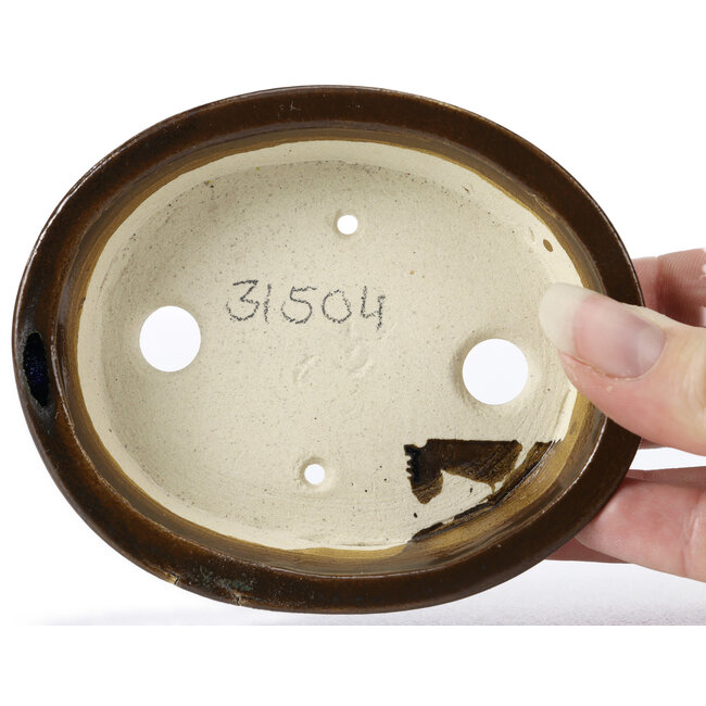 Pot à bonsaï ovale bleu par Seto - 105 x 85 x 25 mm