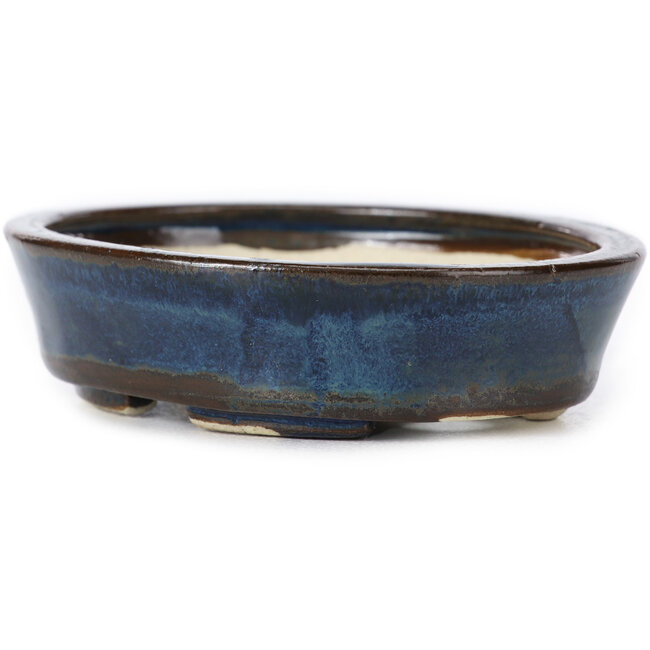 Oval blue bonsai pot by Seto - 105 x 85 x 25 mm