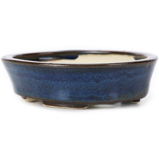 Oval blue bonsai pot by Seto - 105 x 85 x 25 mm