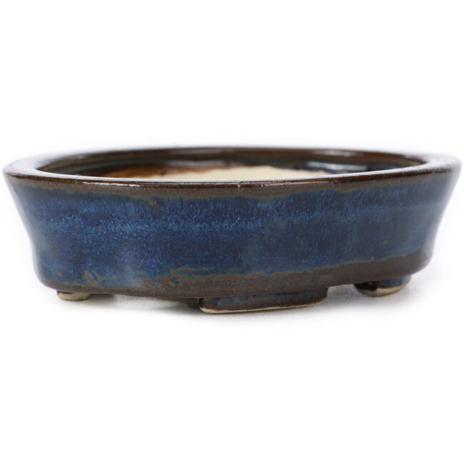 Oval blue bonsai pot by Seto - 105 x 85 x 25 mm