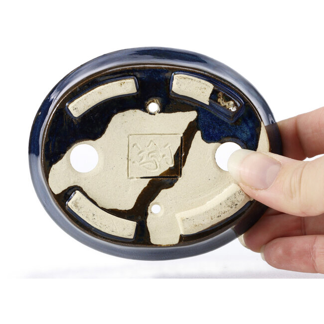 Oval blue bonsai pot by Seto - 105 x 85 x 25 mm