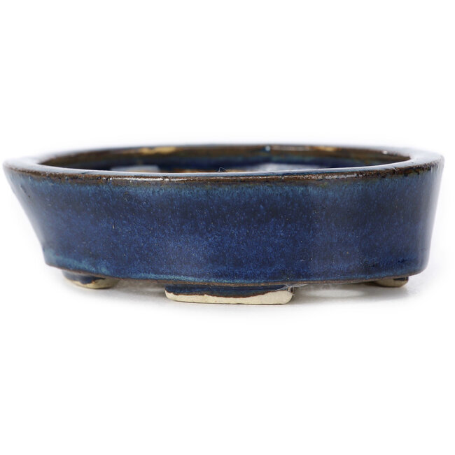Oval blue bonsai pot by Seto - 105 x 85 x 25 mm