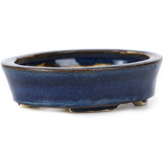 Pot à bonsaï ovale bleu par Seto - 105 x 85 x 25 mm