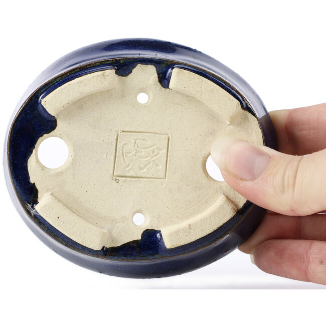 Ovale blaue Bonsaischale von Seto - 105 x 85 x 25 mm