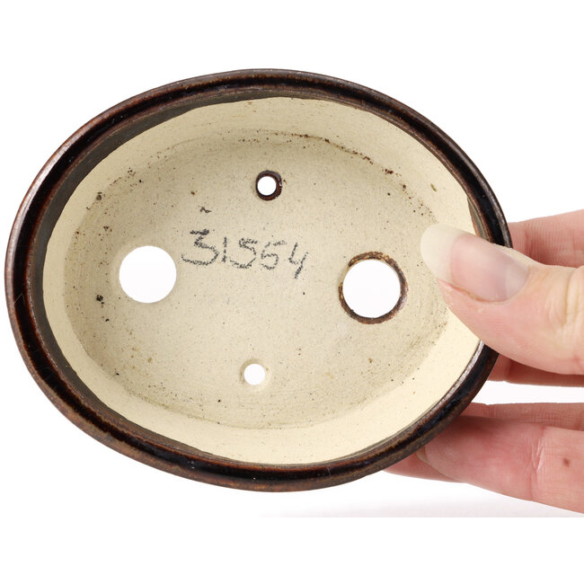 Oval brown bonsai pot by Seto - 95 x 80 x 25 mm