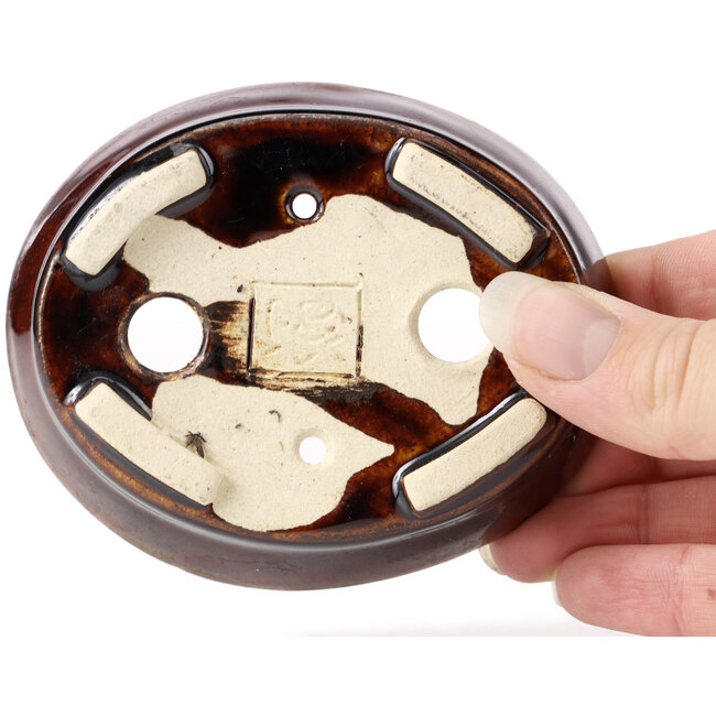 Ovale braune Bonsaischale von Seto - 95 x 80 x 25 mm