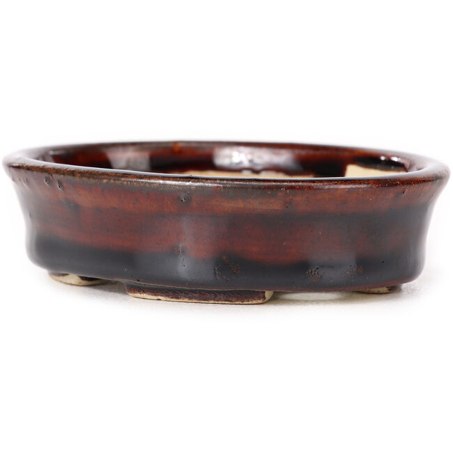 Pot à bonsaï ovale marron par Seto - 105 x 85 x 25 mm