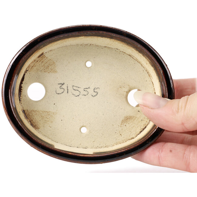 Ovale braune Bonsaischale von Seto - 105 x 85 x 25 mm