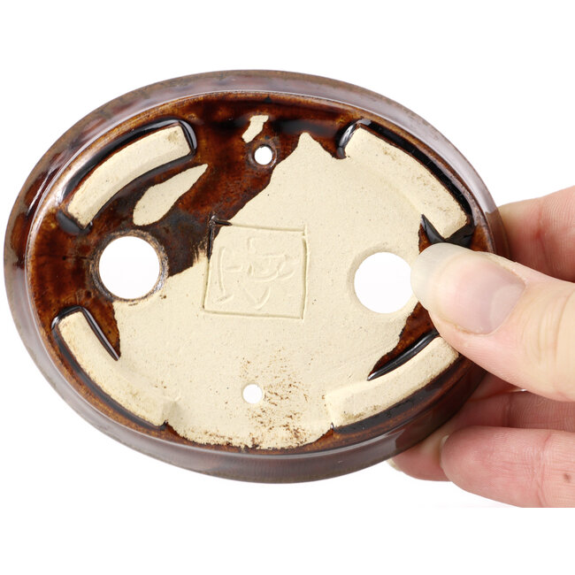 Pot à bonsaï ovale marron par Seto - 95 x 80 x 25 mm