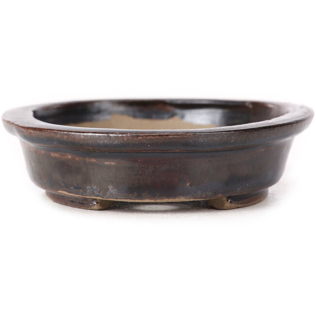 Oval brown bonsai pot by Seto - 100 x 90 x 25 mm