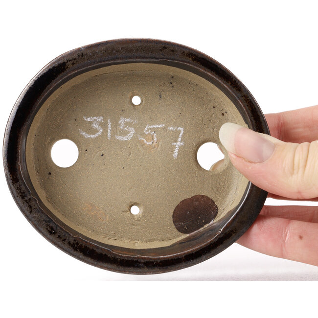 Pot à bonsaï ovale marron par Seto - 100 x 90 x 25 mm