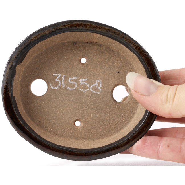 Oval brown bonsai pot by Seto - 105 x 90 x 25 mm