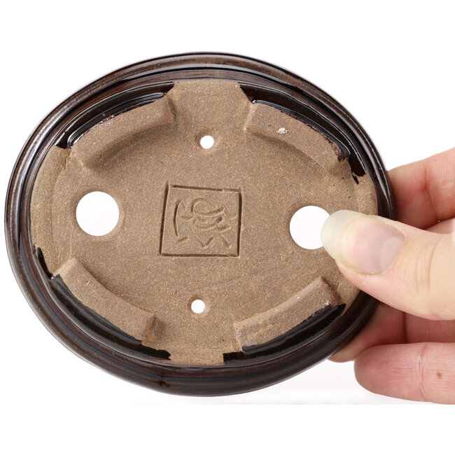 Ovale braune Bonsaischale von Seto - 105 x 90 x 25 mm