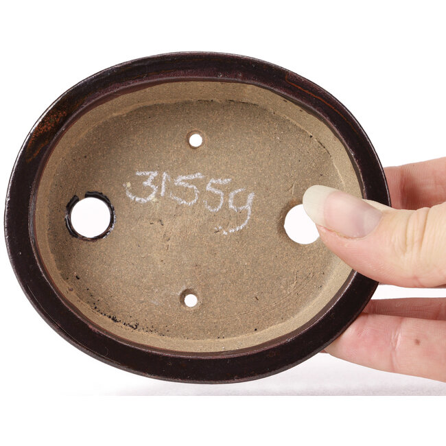 Oval brown bonsai pot by Seto - 105 x 90 x 25 mm