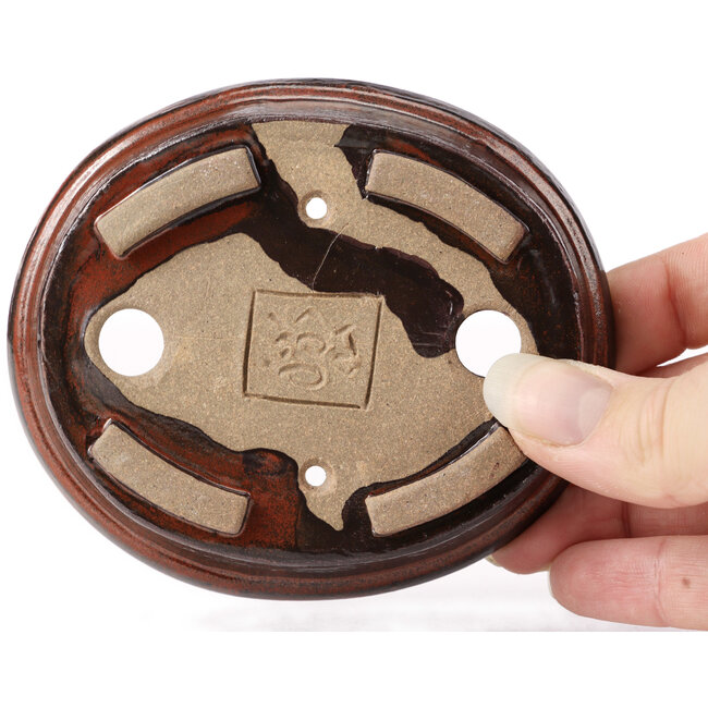 Pot à bonsaï ovale marron par Seto - 105 x 90 x 25 mm