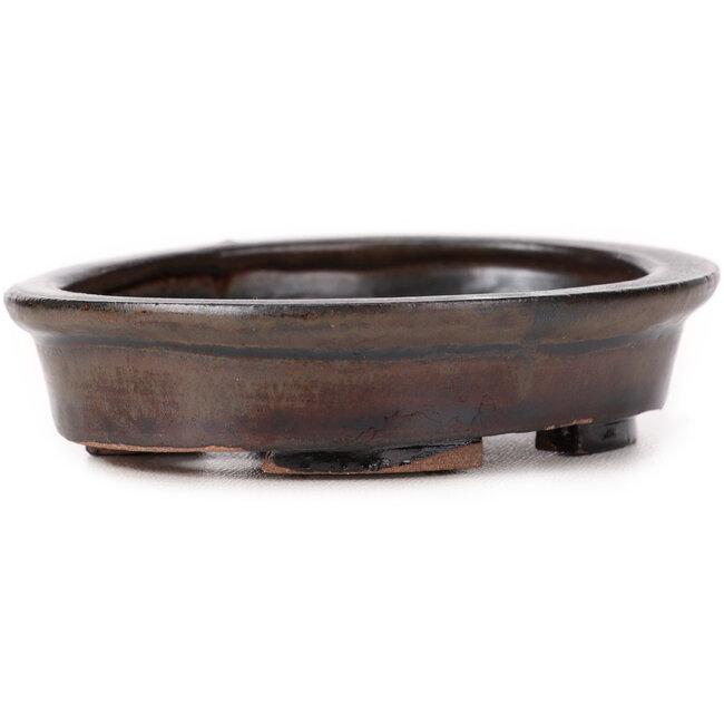 Ovale braune Bonsaischale von Seto - 100 x 85 x 25 mm