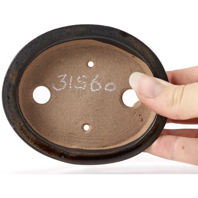 Ovale braune Bonsaischale von Seto - 100 x 85 x 25 mm