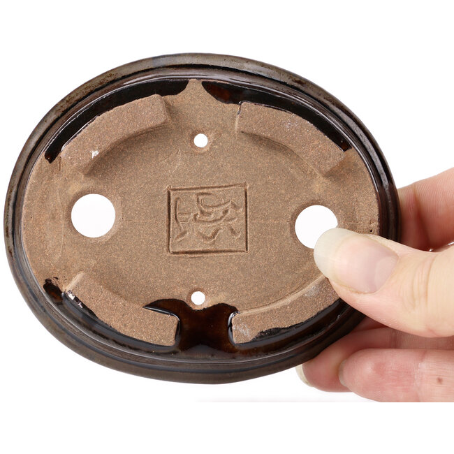 Pot à bonsaï ovale marron par Seto - 100 x 85 x 25 mm