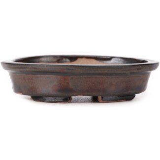 Seto 105 mm ovale braune Bonsaischale von Seto, Japan
