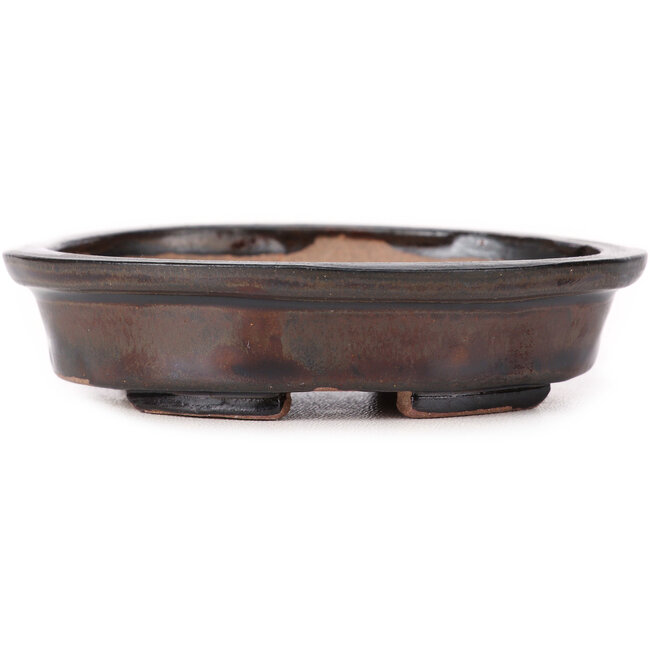 Oval brown bonsai pot by Seto - 105 x 85 x 25 mm