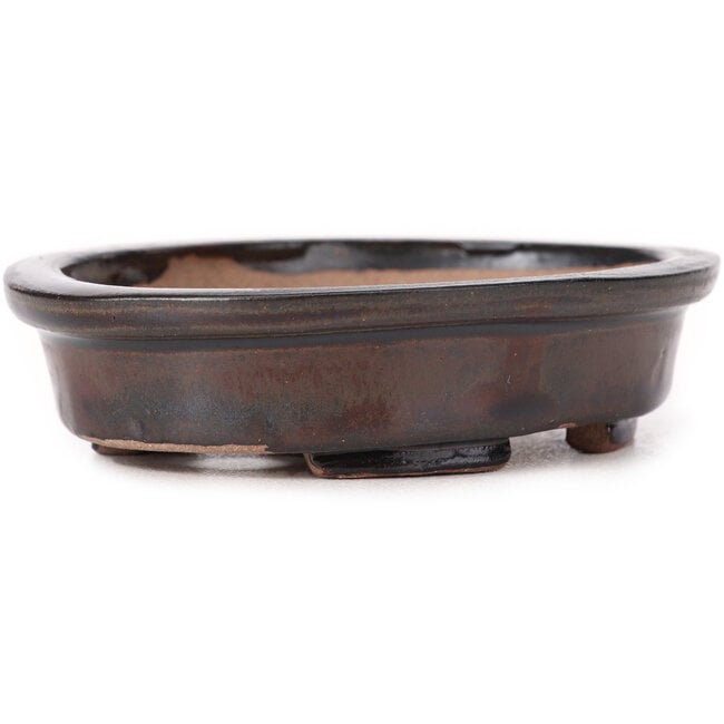Oval brown bonsai pot by Seto - 105 x 85 x 25 mm