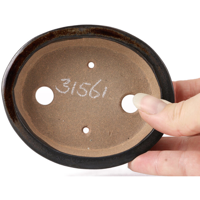 Oval brown bonsai pot by Seto - 105 x 85 x 25 mm