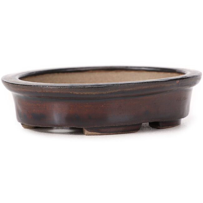 Ovale braune Bonsaischale von Seto - 105 x 85 x 25 mm