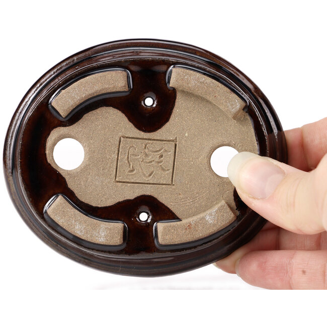 Pot à bonsaï ovale marron par Seto - 105 x 85 x 25 mm