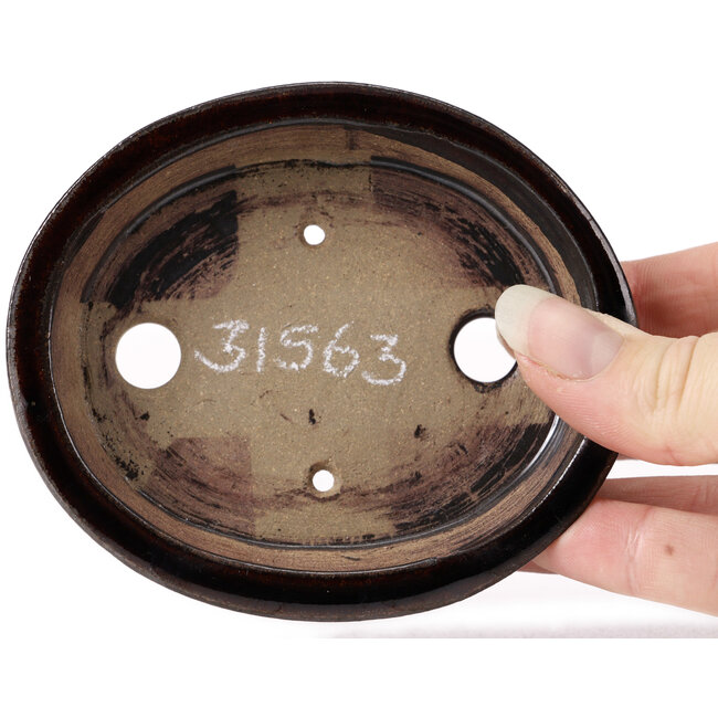 Ovale braune Bonsaischale von Seto - 105 x 90 x 25 mm