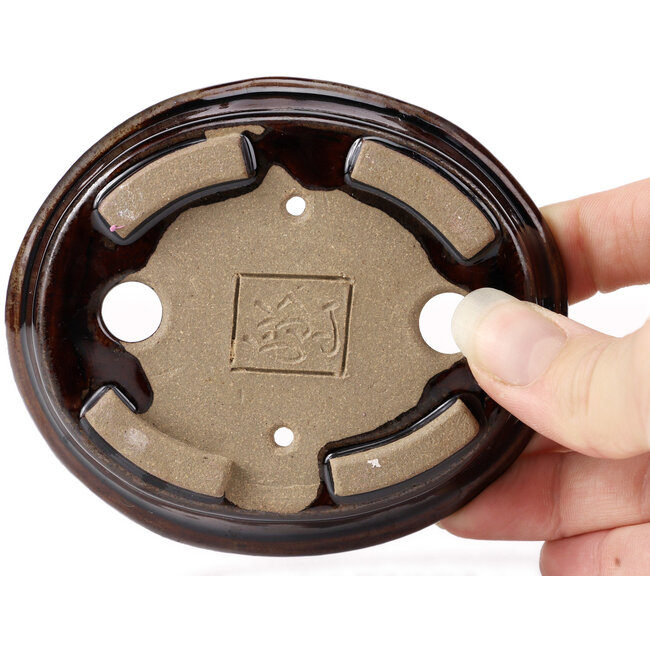 Oval brown bonsai pot by Seto - 105 x 90 x 25 mm