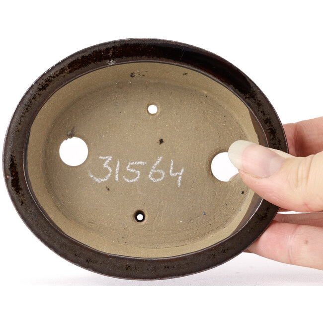 Oval brown bonsai pot by Seto - 105 x 90 x 25 mm