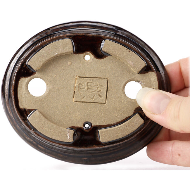 Vaso bonsai ovale marrone di Seto - 105 x 90 x 25 mm