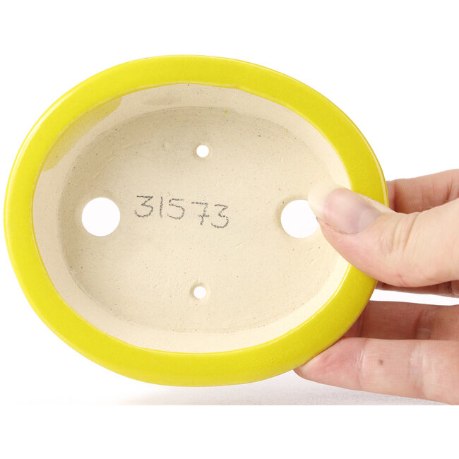 Ovale gelbe Bonsaischale von Seto - 110 x 95 x 30 mm