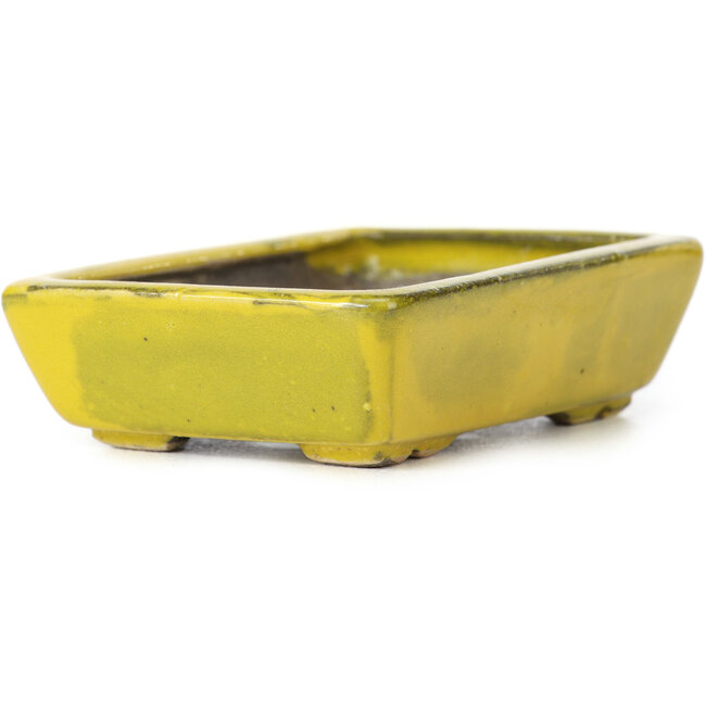 Rechteckige gelbe Bonsaischale von Seto - 85 x 60 x 25 mm