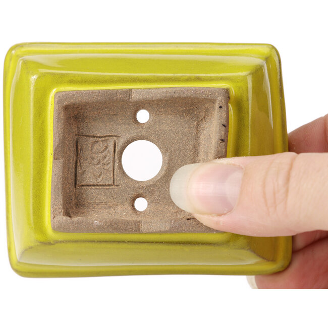 Pot à bonsaï rectangulaire jaune par Seto - 80 x 65 x 30 mm