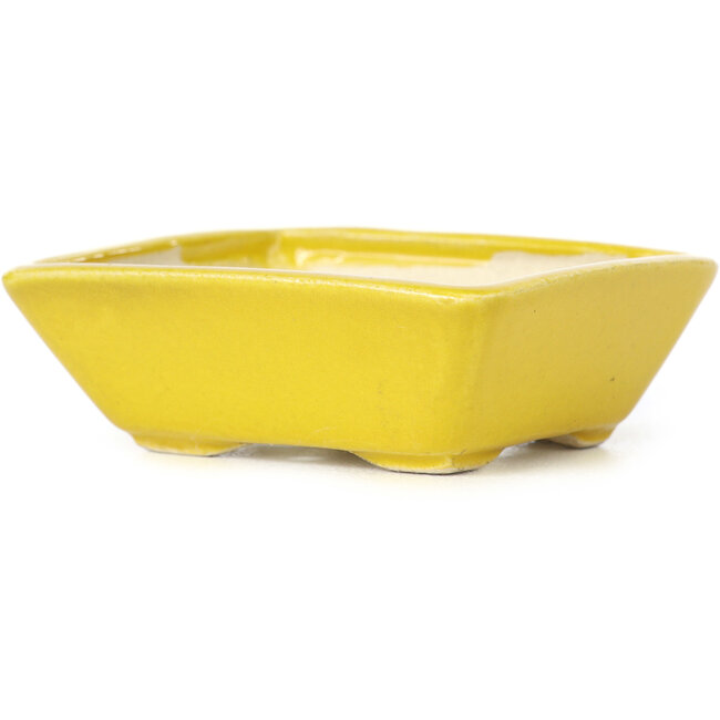 Rechteckige gelbe Bonsaischale von Seto - 75 x 65 x 25 mm