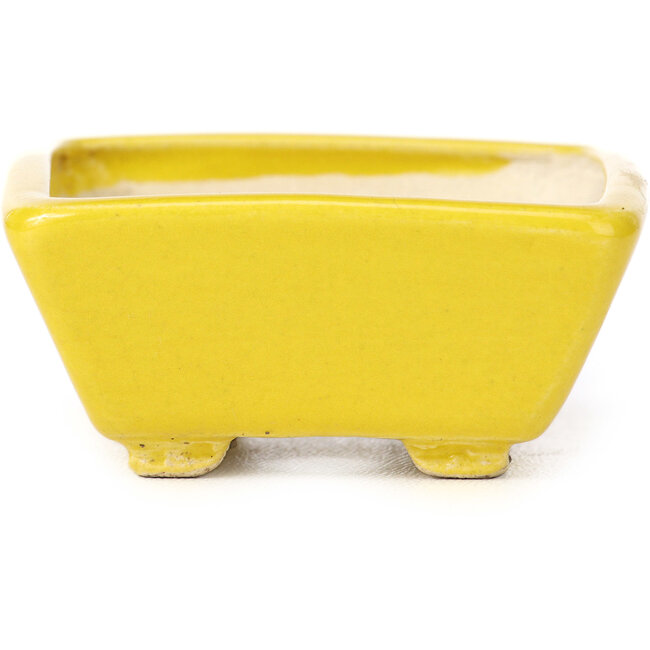 Rechteckige gelbe Bonsaischale von Seto - 80 x 65 x 30 mm