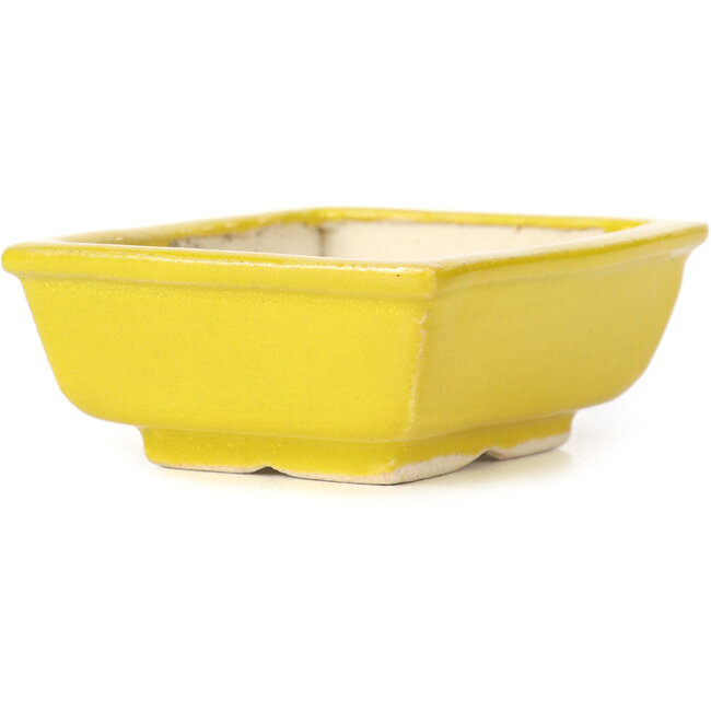 Rechteckige gelbe Bonsaischale von Seto - 85 x 70 x 30 mm