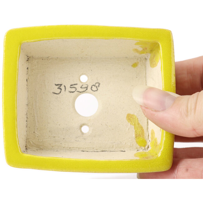 Pot à bonsaï rectangulaire jaune par Seto - 85 x 70 x 30 mm