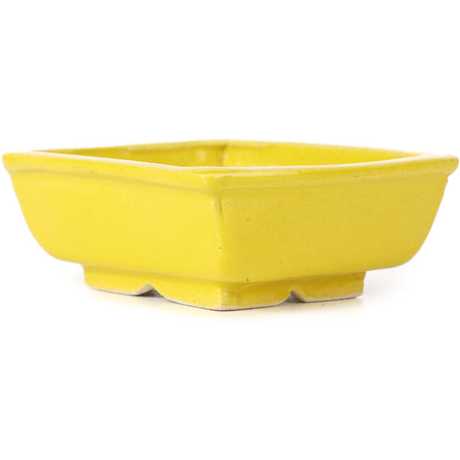 Rechteckige gelbe Bonsaischale von Seto - 85 x 70 x 30 mm