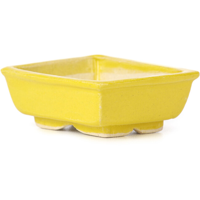 Rechteckige gelbe Bonsaischale von Seto - 80 x 65 x 30 mm