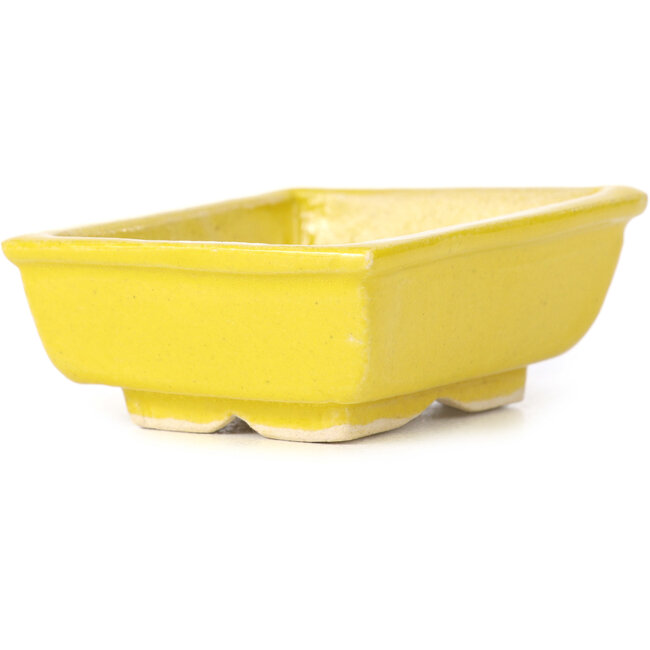 Rechteckige gelbe Bonsaischale von Seto - 80 x 65 x 30 mm