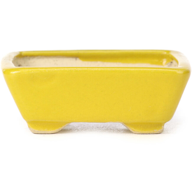 Rechteckige gelbe Bonsaischale von Seto - 70 x 60 x 25 mm