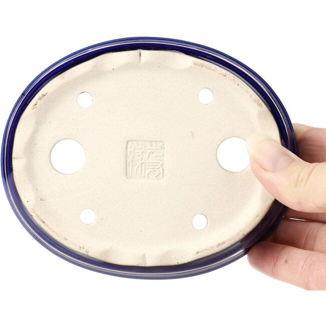 Oval blue bonsai pot - 130 x 105 x 35 mm