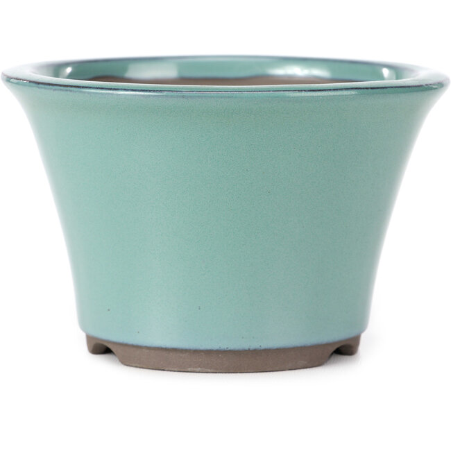 Round turqoise bonsai pot by Seto Yaki - 127 x 127 x 83 mm