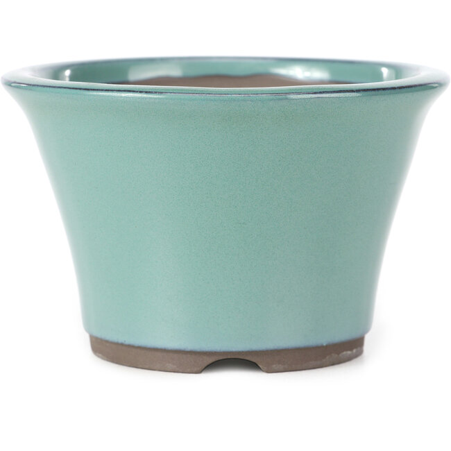Round turqoise bonsai pot by Seto Yaki - 127 x 127 x 83 mm